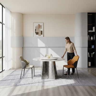 Moderne Essgruppe Designer Esstisch 4x Kunstlederstühle Luxus 5tlg Set