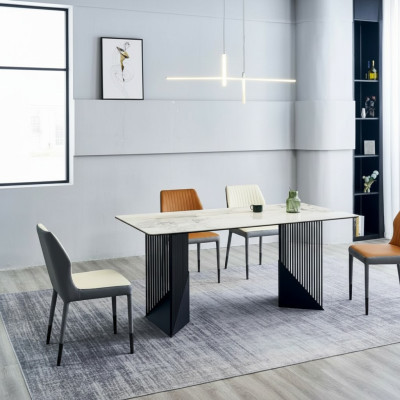 Essgruppe Esszimmertisch Designer 6x Kunstleder Stühle Esstisch 7tlg