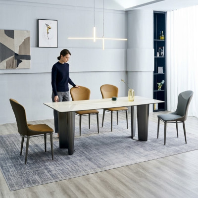 Esszimmergarnitur Stilvoller Esstisch Küchenstühle 4x Kunstleder Stühle