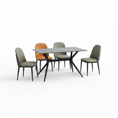 Esszimmer Set Designer Esstisch 4x Polsterstühle Edelstahl Möbel 5tlg