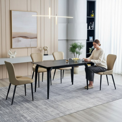 Esszimmer Möbel Designer Schwarzer Tisch Edelstahl Luxus Polsterstühle