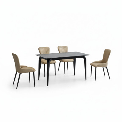 Esszimmer Möbel Designer Schwarzer Tisch Edelstahl Luxus Polsterstühle
