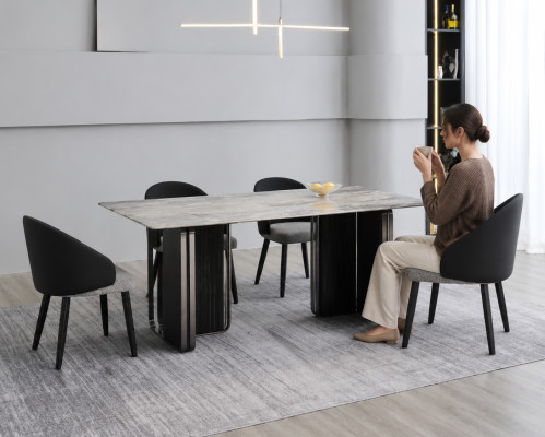 Edle Esszimmer Möbel Designer Esszimmer Tisch 6x Kunstleder Stühle 7tlg