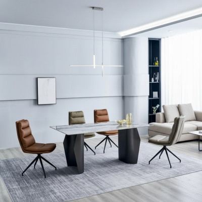 Stilvolle Esszimmer Möbel Grauer Esstisch 4x Kunstleder Stühle Einsitzer