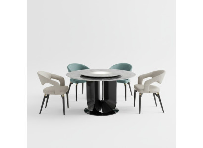 Designer Essgruppe Luxus Runder Esstisch 6x Stühle Stilvolle Sitzgruppe