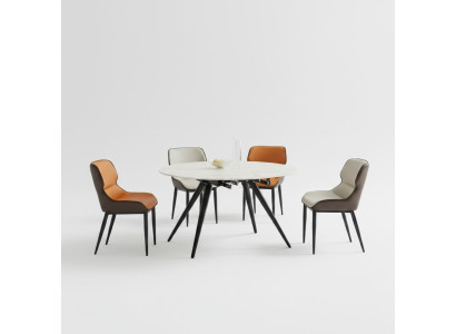Beiger Runder Esstisch Rundtisch 4x Polsterstühle Designer Esszimmer