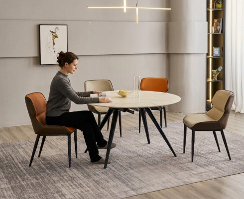 Esszimmer Möbel Luxus Rundtisch 6x Textilstühle Esszimmergruppe 7tlg