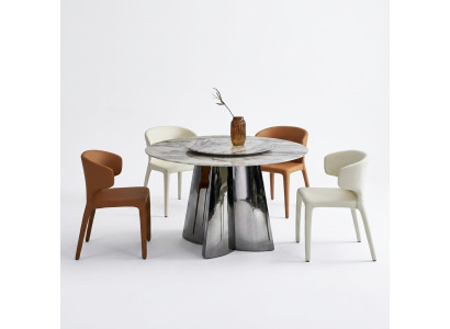 Designer Rundtisch Luxus 4x Lederstühle Esszimmergruppe Moderne Möbel