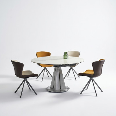 Moderne Essgruppe Designer Rundtisch Stilvolle 4x Kunstleder Stühle 5tlg