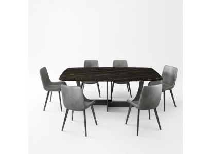 Moderne Esszimmer Garnitur Rechteckiger Esstisch 6x Kunstleder Stühle