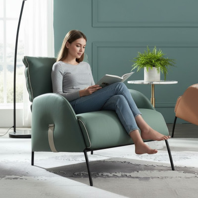 Designer Grüner Sessel Moderner Einsitzer Armsessel 1Sitzer Loungesessel