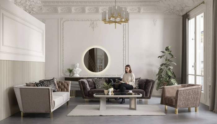 Modernes Set Luxus Sofagarnitur 3+3+1 Sitzer Stilvolle Polster Sitzmöbel