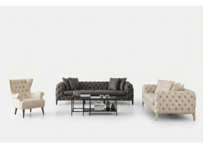 Weiß-Graue Wohnzimmer Chesterfield Sofagarnitur 4+3 Sitzer Luxus Sessel