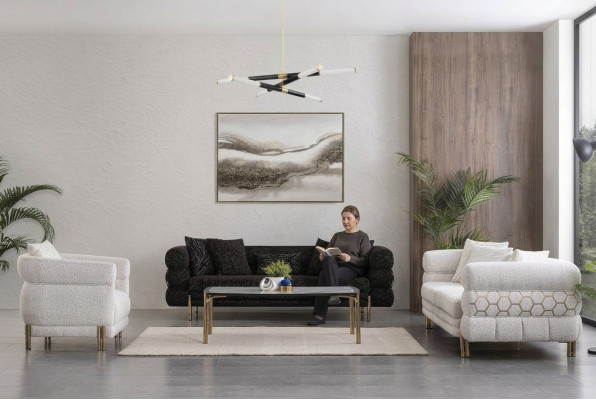 Couchgarnitur 3+3+1 Sitzer Luxus Sessel Wohnzimmer Garnitur Sofas 3tlg