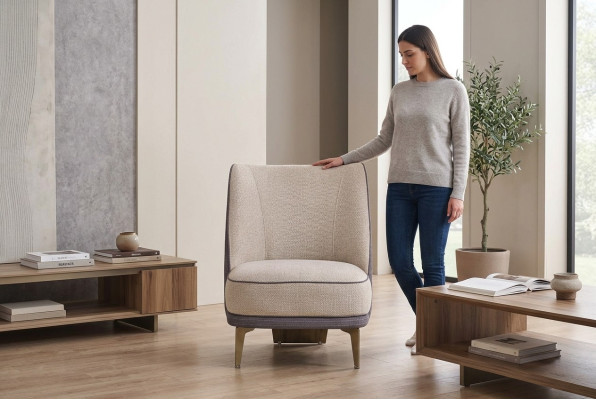 Beiger Sessel Wohnzimmer Möbel Edler Polstersessel Designer 1-Sitzer 