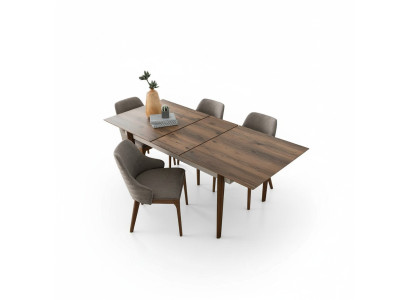 Komplette Esszimmer Garnitur Esstisch 4x Braune Polsterstühle 5tlg Set