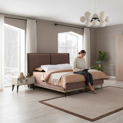 Braunes Doppelbett Designer Schlafzimmer Möbel Polster Luxus Betten