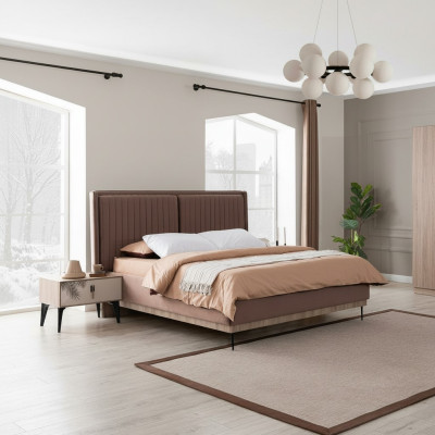 Braunes Doppelbett Designer Schlafzimmer Möbel Polster Luxus Betten