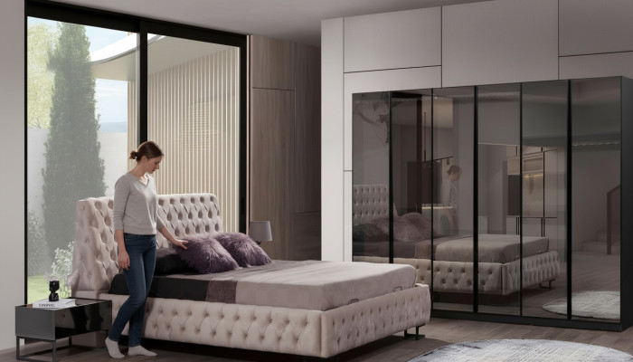 Luxuriöses Schlafzimmer Set Designer Möbel Luxus Bett Holz Kleiderschrank