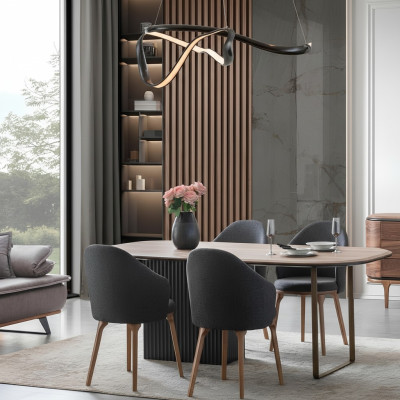 Designer Esszimmergarnitur Moderne Braune Stühle Holz Esstisch 5tlg Set
