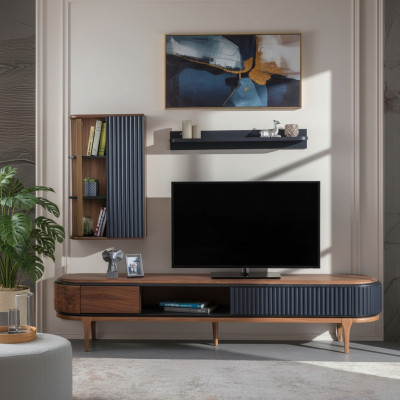 Modernes Wohnzimmer Set Luxus Brauner TV-Schrank Wandschrank Regale