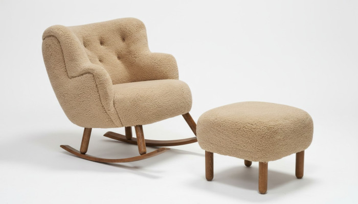 Beiger Schaukelstuhl Luxus Hocker Wohnzimmer Garnitur Polster Hocker 2tlg