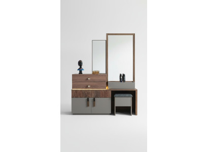 Braun-Graue Schlafzimmer Möbel Luxus Kommode Mit Spiegel Polsterhocker