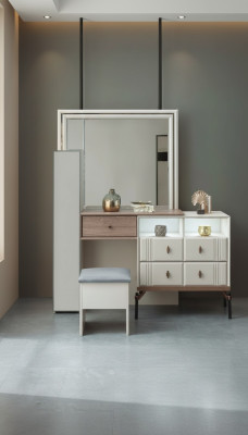 Weißer Schminktisch Glas Spiegel Luxuriöser Poslterhocker Moderne Möbel