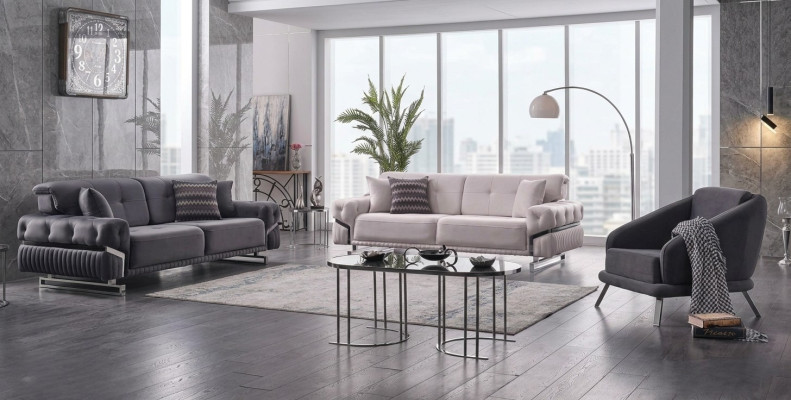 Graue Sofagarnitur Wohnzimmer Sofas Dreisitzer Sessel Komplettes Set 3tlg