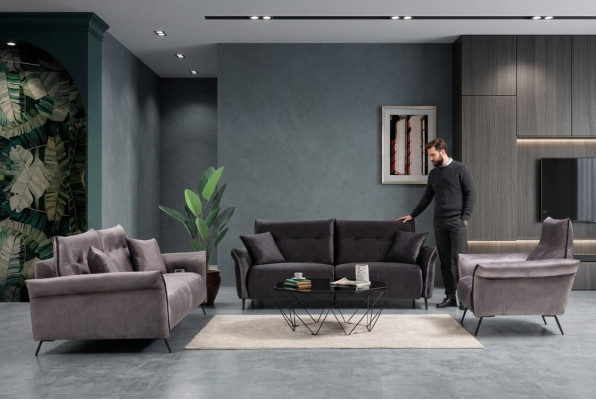 Modern Sofagarnitur Set 3 tlg Luxus Sessel Wohnzimmer Garnitur Dreisitzer Sofas