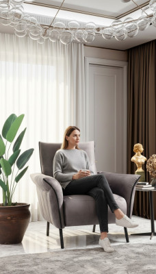 Designer Sessel Wohnzimmer Möbel Modern Luxus Sessel Grau Polster Textil