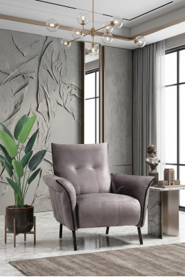 Designer Sessel Wohnzimmer Möbel Modern Luxus Sessel Grau Polster Textil