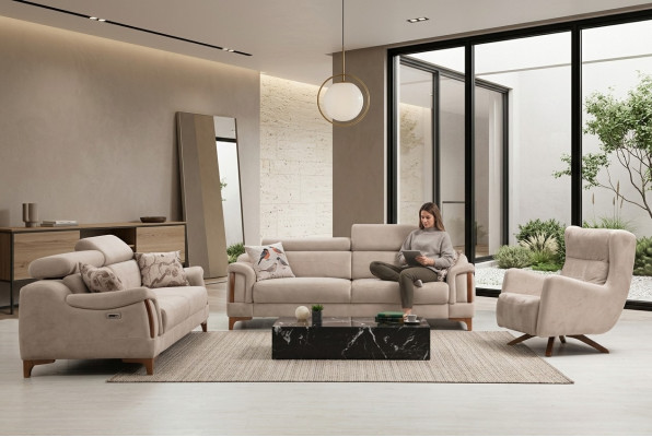 Sofagarnitur Wohnzimmer Dreisitzer Sofa Komplett Einsitzer Sessel Textil Möbel