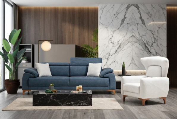 Komplett Sofa Couch Dreisitzer Weiß Sessel Wohnzimmer Sofagarnitur 3tlg