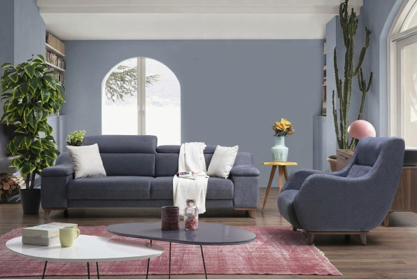 Wohnzimmer Komplett 2 tlg Dreisitzer Sofa Modern Sessel Textil Neu Möbel Couch