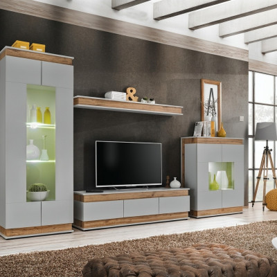 Luxus Modern Wohnzimmer Set 4tlg. Wohnwand Vitrine Regal Holz Möbe Neu