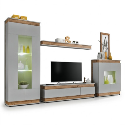 Luxus Modern Wohnzimmer Set 4tlg. Wohnwand Vitrine Regal Holz Möbe Neu