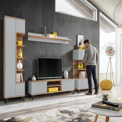 Wohnzimmer Garnitur 5 tlg Luxus Wohnwände Holz Möbel Set TV-Ständer Neu