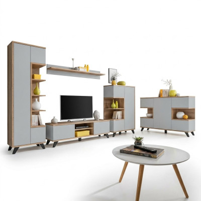 Wohnzimmer Garnitur 5 tlg Luxus Wohnwände Holz Möbel Set TV-Ständer Neu