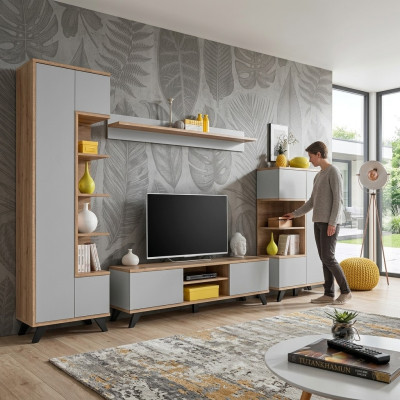 Wohnzimmer Set Bücherregal TV-Ständer Wandregal Wohnwände Holz Möbel Set 4tlg.