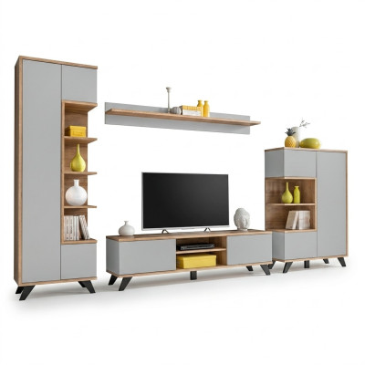 Wohnzimmer Set Bücherregal TV-Ständer Wandregal Wohnwände Holz Möbel Set 4tlg.