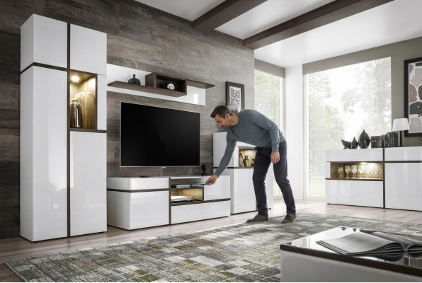 Set 5 tlg Wohnzimmer TV-Ständer Schrank Wohnwände Holz Modern Möbel Neu