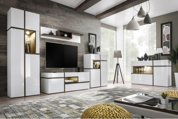 Set 5 tlg Wohnzimmer TV-Ständer Schrank Wohnwände Holz Modern Möbel Neu