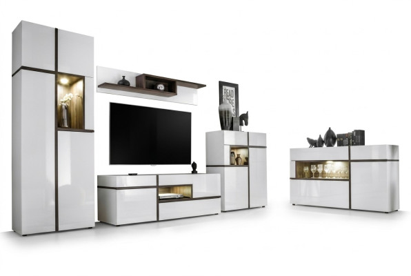 Set 5 tlg Wohnzimmer TV-Ständer Schrank Wohnwände Holz Modern Möbel Neu