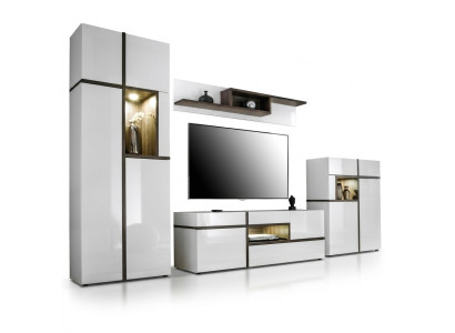 Modern Wohnwände Set 4 tlg Wohnzimmer Weiß Holz Möbel Schrank TV-Ständer