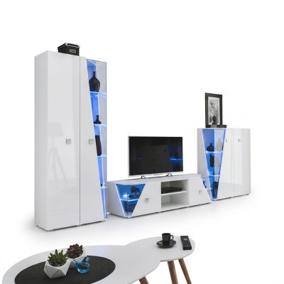 Wohnzimmer Luxus Einrichtung Set 3 tlg Wohnwand Designer Möbel Vitrine Holz
