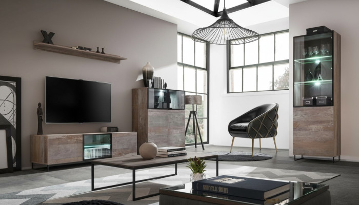 Modern Wohnzimmer Set TV-Ständer Design Einrichtung Vitrine Neu Holz Möbel