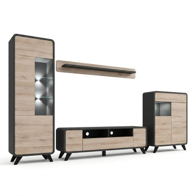 Wohnzimmer Set Wandregal TV-Ständer Holzmöbel 2x Vitrine Wohnwand Neu