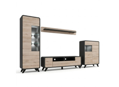 Wohnzimmer Set Wandregal TV-Ständer Holzmöbel 2x Vitrine Wohnwand Neu
