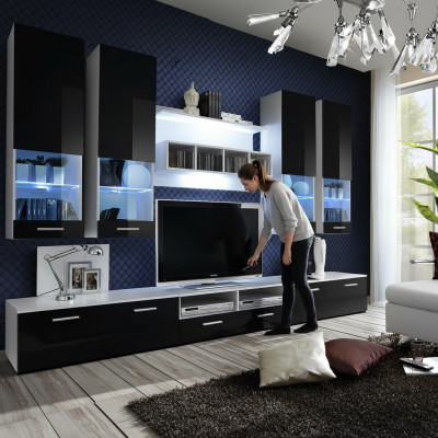Wohnwand Schwarz Möbel Wohnzimmer Designer Luxus TV Ständer Holz Wandregal